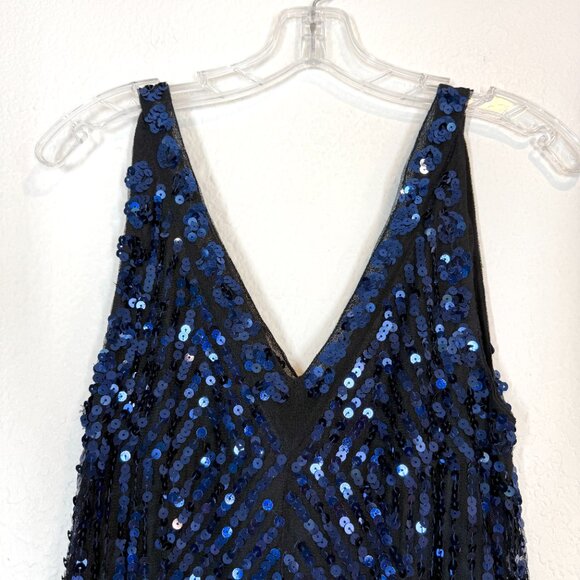 Free People Blue Sequin Cocktail Party Y2K V-Neck Dress Flirty Club Medium - Picture 6 of 16